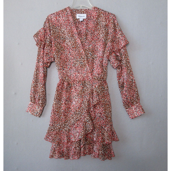Sabina Musayev Dresses & Skirts - Sabina Musayev Pink and Brown Floral Ruffled Wrap Dress